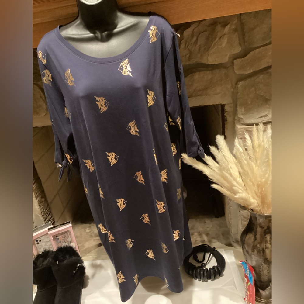 Lilly Pulitzer Preston Navy gold Foil fish design tee shirt dress Sz. XL - Picture 9 of 16